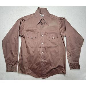 VTG 60s Woolrich Shirt Mens‎ S Wood Grain Brown Pearl Snap * Rain Shirt?